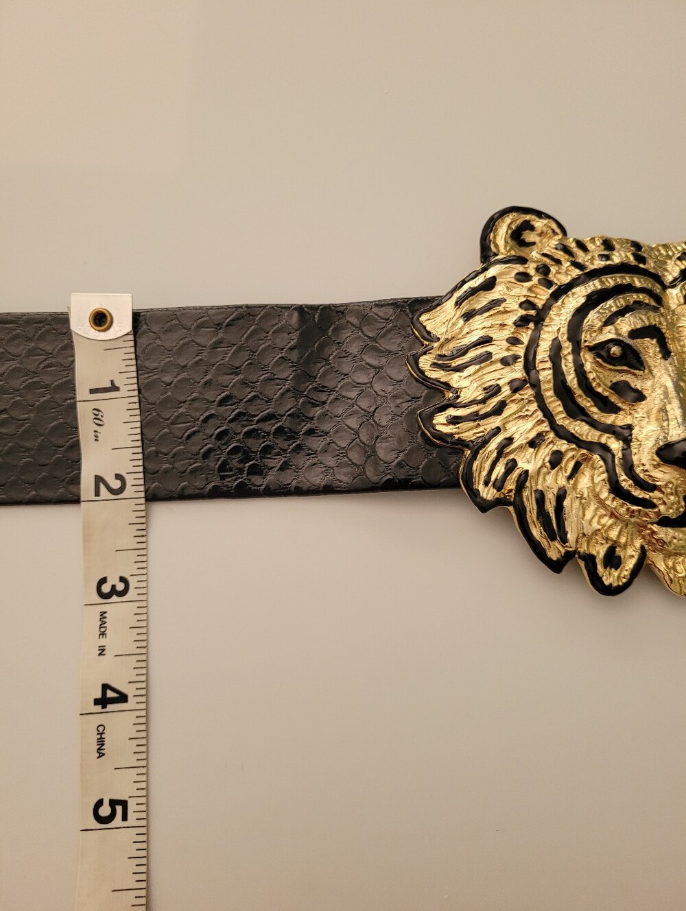 Vtg Mimi Di 1987 Lion Head Belt Buckle Removable belt Black Gold Lux Animal - Picture 13 of 16